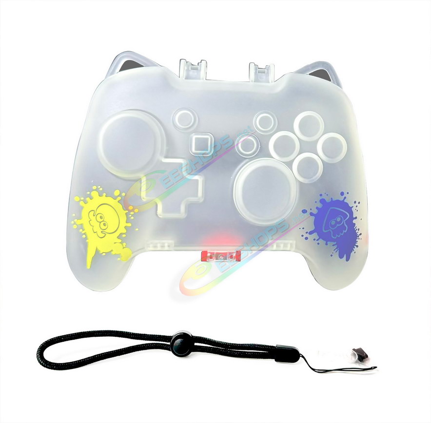 Best Nintendo Switch Pro Wireless Controller Protective Hard Storage Case Splatoon Edition Clear White, Cheap Frosted Shaped Impact-Resistant Pressure-Proof Protection Carrying Case + Hand Strap + Dust Plug / Ring Free Shipping