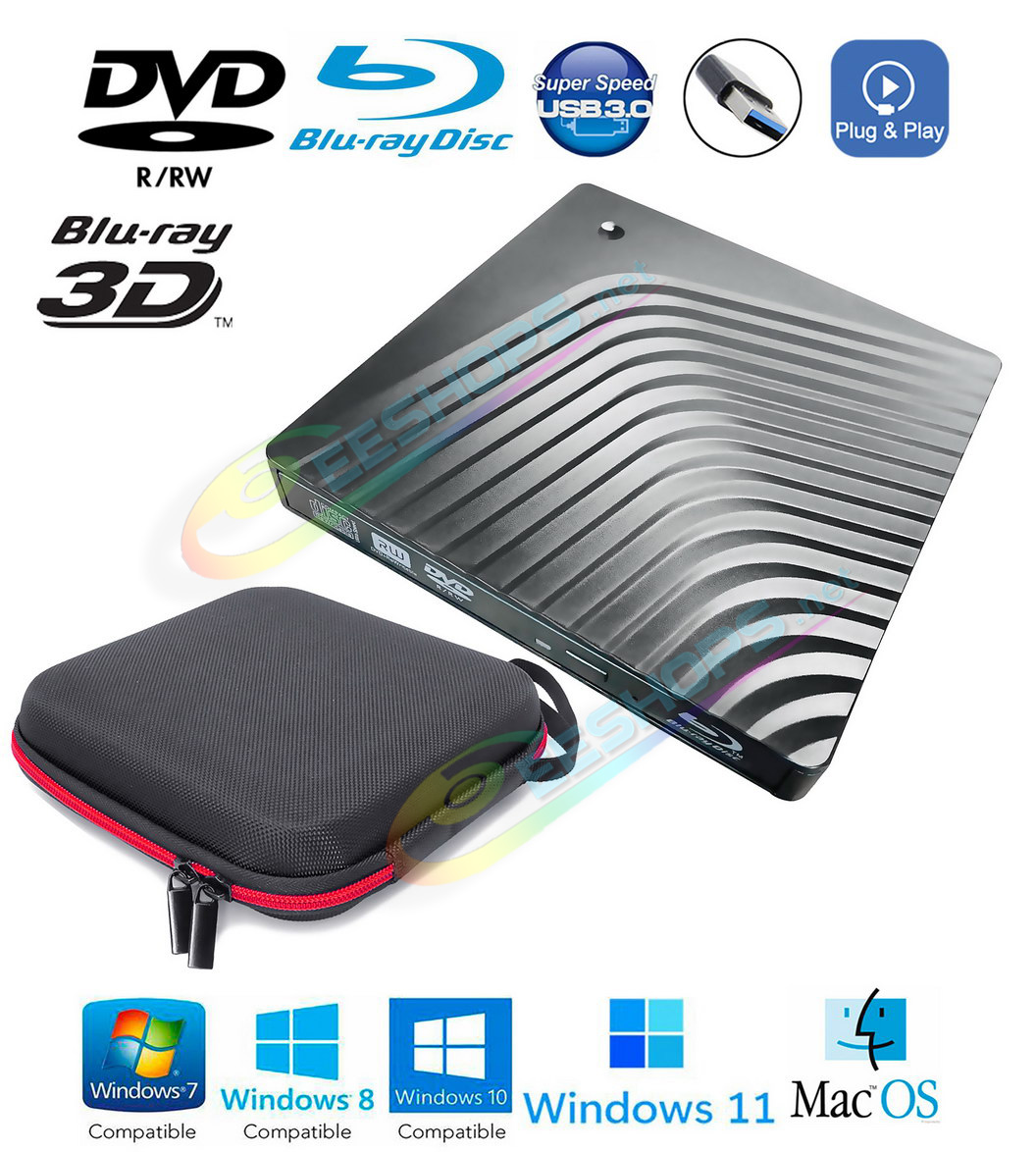 Best USB-C Portable External Blu-ray Player & Burner + Carry Case, Cheap Dell Inspiron XPS 15 13 14 16 17 Plus 5000 7000 9000 Series UltraBook Laptop, 2-in-1 Dual Layer 6X 3D BD-RE 8X DVD+RW DL 24X CD-RW Writer Optical Drive Carrying Bag Free Shipping