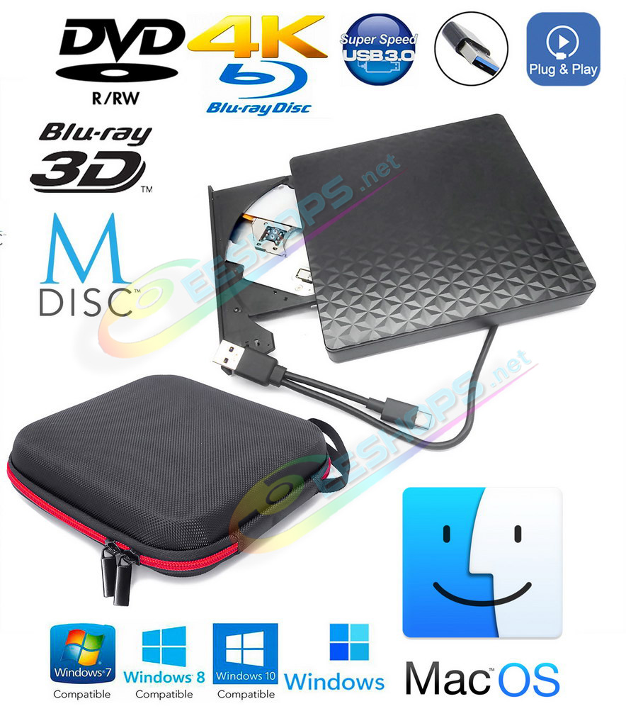 Best USB-C Portable External 4K Ultra HD 3D Blu-ray DVD Movies Player / Burner + Carry Case, Cheap Acer Laptop Aspire 5 3 7 15 E15 A151 Swift X Go 14 Edge 16 Nitro 5 Notebook PC, New 2-in-1 6X BD-RE M-DISC 8X DVD-RW DL CD Writer Drive Free Shipping