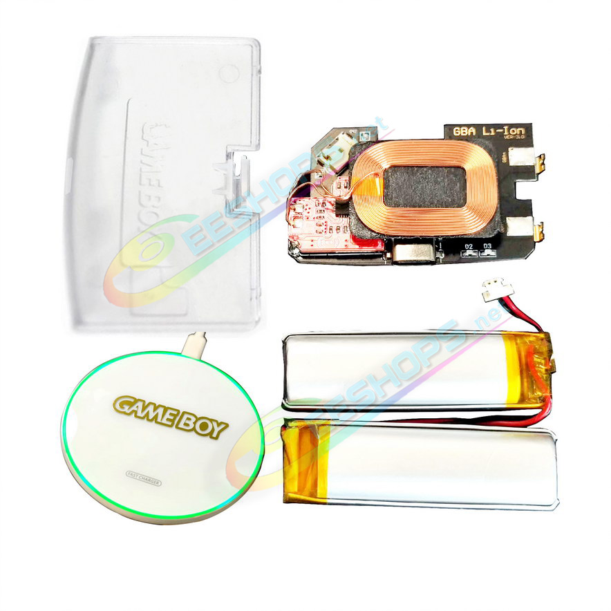 Best Nintendo GameBoy Advance Type-C Mod Kit Dual Rechargeable Battery + Wireless Charger Replacement, Cheap GBA Handheld Game Console USB-C Charging 1800 mAh Large Capacity Two Rechargeable Li-ion Batteries Module with Clear Cover Free Shipping