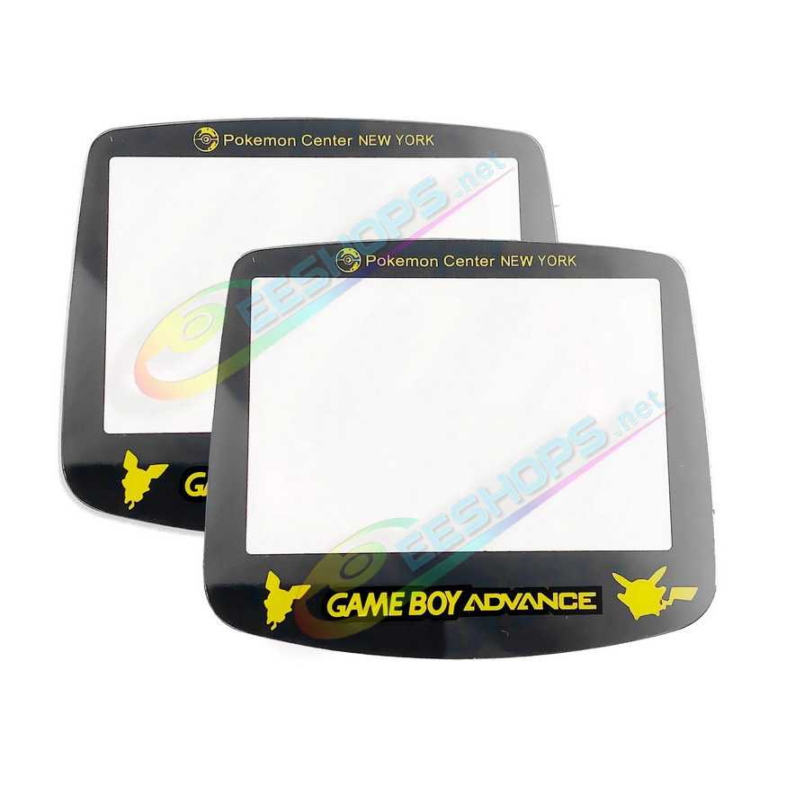 Best Nintendo GameBoy Advance Glass Mirror Protective Screen Protector Top Cover Pikachu Gold Limited Pack 2 Replacement, Cheap GBA Advanced Handheld Console Scratch-Resistant Display Protection Surface + Double-Sided Tape Two PCS Free Shipping