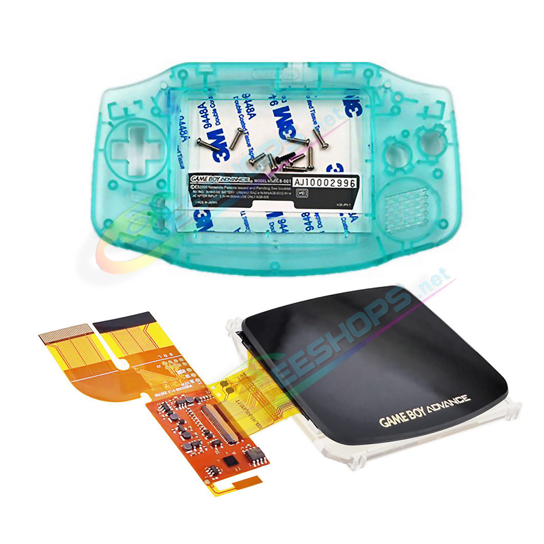 Cheap Nintendo GameBoy Advance IPS Display Mod Kit with Housing Case Shells Clear Cyan, Best New GBA Handheld Game Console DIY V3.0 Dot by Dot Brighten Screen +Special Full Cover Complete Assembly Free Shipping