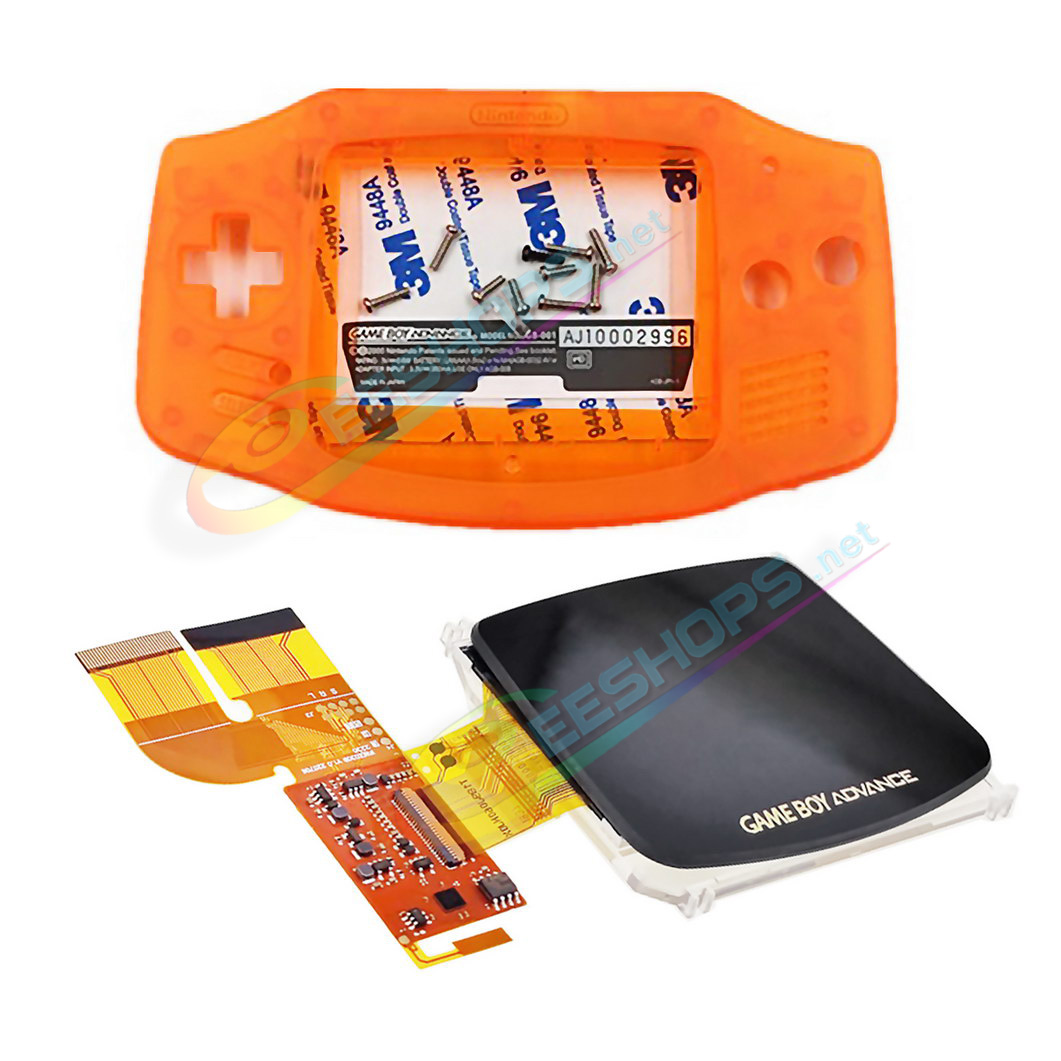 Cheap Nintendo GameBoy Advance IPS Display Mod Kit with Housing Case Clear Shells Orange Color, Best New GBA Handheld Game Console DIY V3.0 Dot by Dot Brighten Screen 100% Fit Module +Special Full Cover Complete Assembly Free Shipping