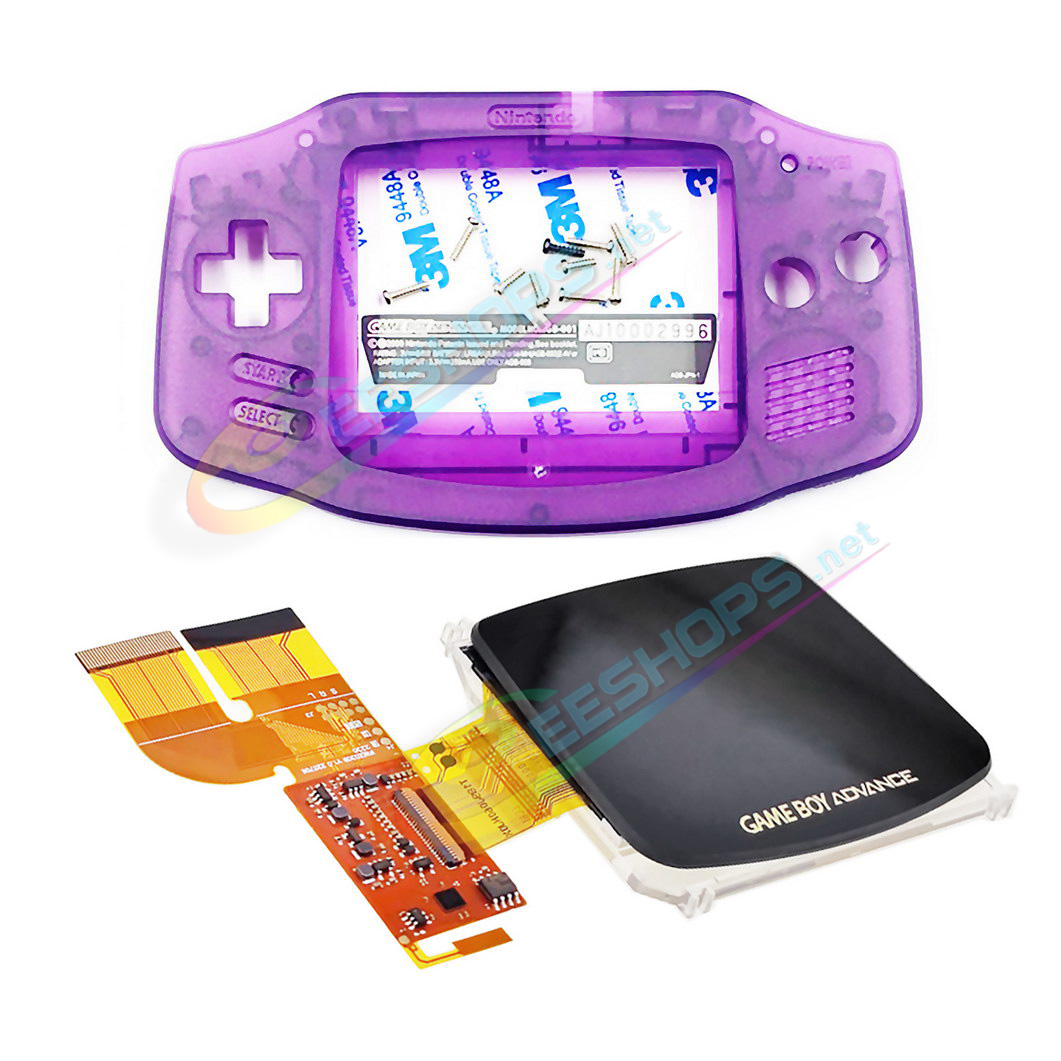 Cheap Nintendo GameBoy Advance IPS Display Mod Kit with Housing Case Clear Purple Shells, Best New GBA Handheld Game Console DIY V3.0 Dot by Dot Brighten Screen 100% Fit Module +Special Full Cover Complete Assembly Free Shipping