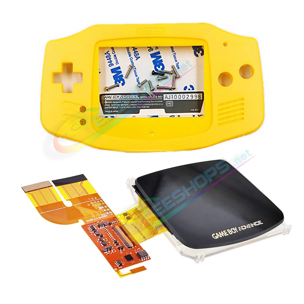 Cheap Nintendo GameBoy Advance IPS Display Screen Mod Kit with Housing Case Shells Yellow Color, Best New GBA Handheld Game Console V3.0 Dot by Dot Brighten LCD Module + Special 100% Fit Full Cover Complete Assembly Free Shipping