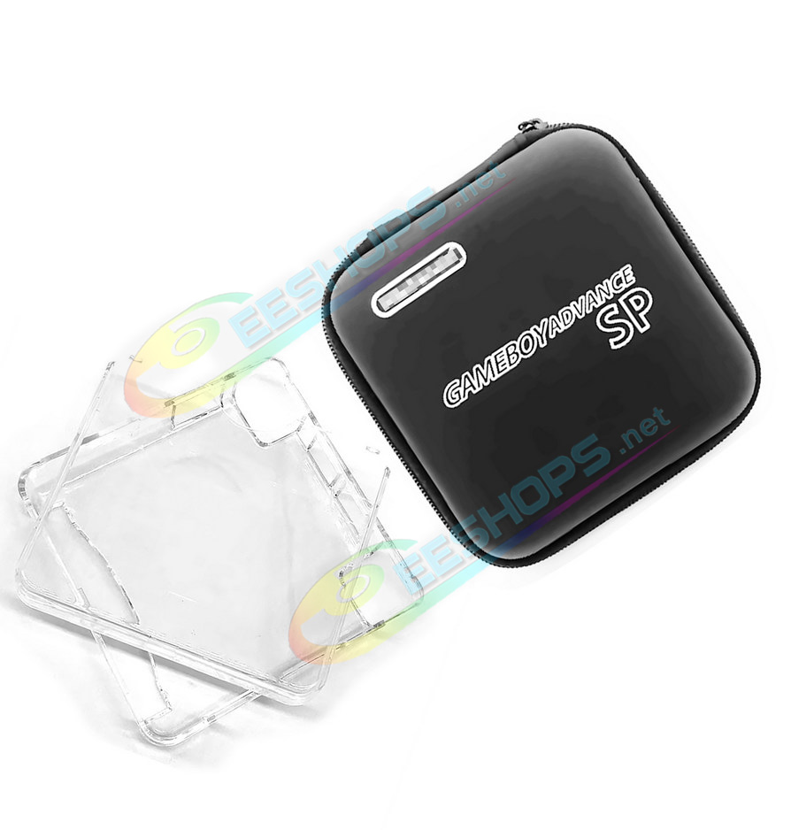 Best Nintendo GBA SP Carry Case Storage Bag + Protective Crystal Shell Set, Cheap Gameboy Advance GBASP Handheld Game Console, Portable Shock-Proof Large Capacity Travel Carrying Case + Anti-Scratch Dustproof Split Clear Cover Free Shipping