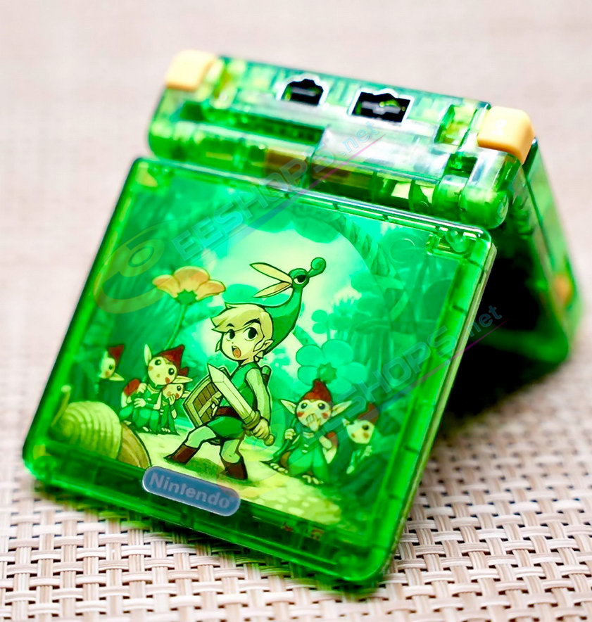 Best Nintendo GameBoy Advance SP Laminated IPS Screen + Housing Case Zelda Four Swords Edition Water Clear Green Replacement, Cheap GBA SP Handheld Game Console, V4 High Brightness LCD Display + Quality Outer Enclosure / Buttons Set Free Shipping