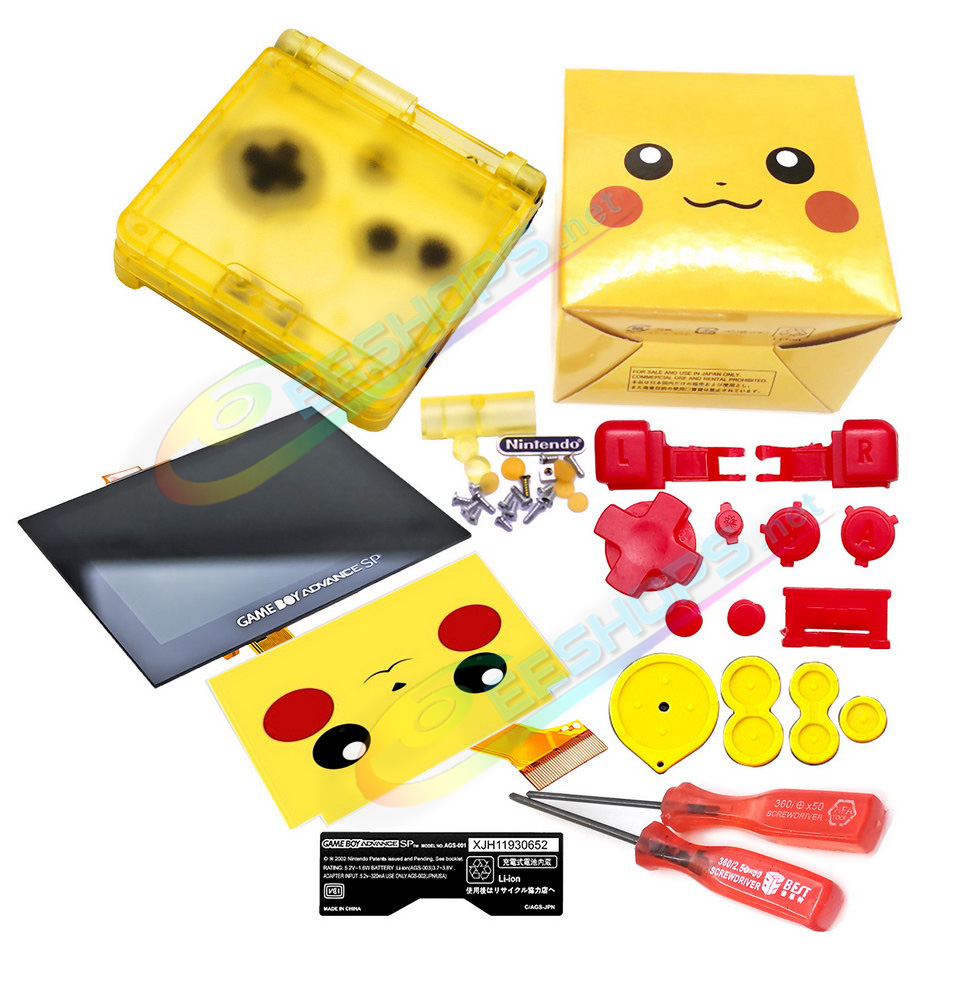 Cheap Nintendo GameBoy Advance SP IPS Screen + Extra Housing Case Pokemon Pikachu Yellow Replacement, Best GBA SP Handheld Console Customized Clear Outer Shells Enclosure + Full Lamination Display Mod Kit + Red Buttons + Collection Box Free Shipping