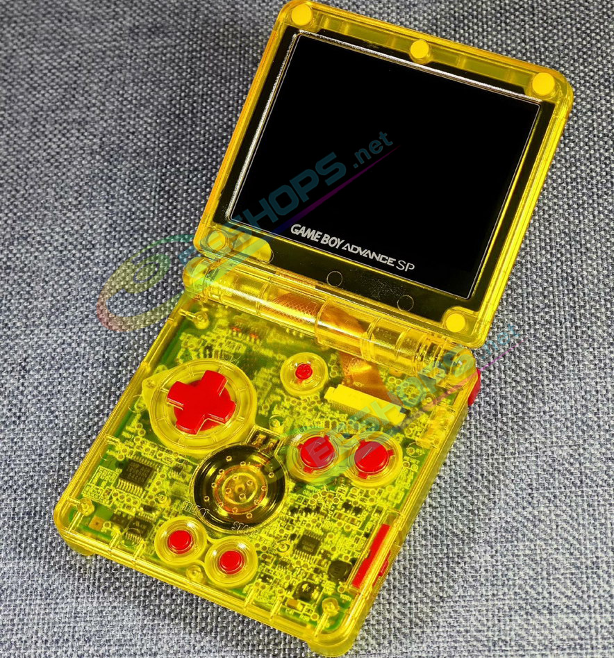 Cheap Nintendo GameBoy Advance SP IPS Screen + Extra Housing Case Pokemon Pikachu Yellow Replacement, Best GBA SP Handheld Console Customized Clear Outer Shells Enclosure + Full Lamination Display Mod Kit + Red Buttons + Collection Box Free Shipping