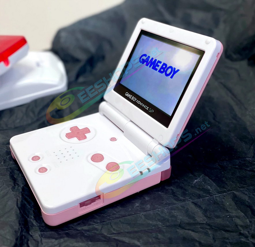 Customized Nintendo GameBoy Advance SP Extra Housing Case Glossy Pink & White + IPS Screen Mod Kit Replacement, Best GBA SP Handheld Game Console, Girls' Colors Mixing High Quality Shells Enclosure + V4 Lamination Display + Buttons Set Free Shipping