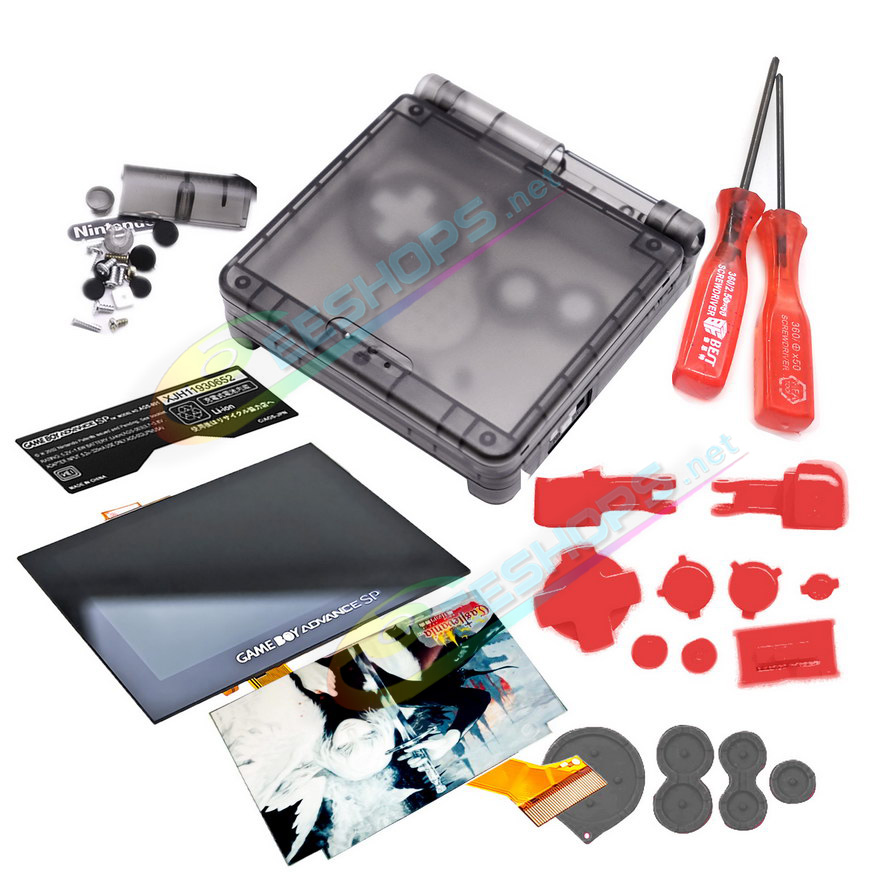 Customized Nintendo GameBoy Advance SP IPS Screen + Extra Housing Case Castlevania: Minuet Of Dawn Replacement, Best GBA SP Handheld Game Console, DIY Clear Black Outer Shells Enclosure + V4 Full Lamination Display Mod Kit + Red Buttons Free Shipping