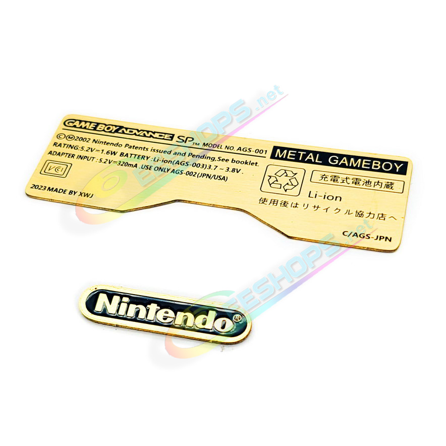 Best Customized Nintendo GameBoy Advance SP Extra Copper Back Stickers Metal Paster Pack 2 Set Replacement, Cheap Game Boy GBA SP Handheld Console, Brand New Brass Rustless Etching Top Logo / Bottom Label w/ Double-sided adhesive Free Shipping