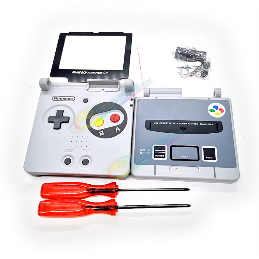 Cheap New Nintendo GameBoy SP Extra Shell Housing Case Full Set Classic SFC Retro Grey, Best Game Boy GBA GBASP Handheld Console, Super Famicom Limited Outer Enclosure + Protective Screen Cover, Screws, Buttons, Sticker, Tools Free Shipping