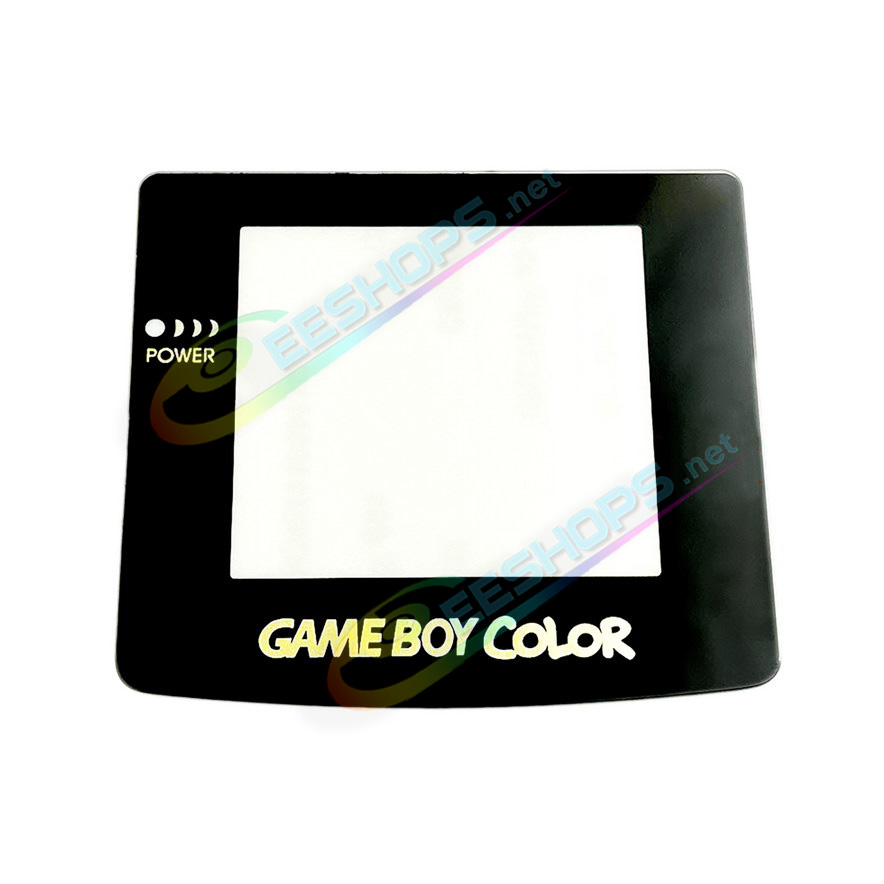 Best Nintendo GameBoy Color Extra Glass Mirror Screen Protector Cover Black + Gold Logo Replacement, Cheap Game Boy GBC Handheld Console Custom Scratch-Resistant Dust-proof Display Protection Surface + Double-Sided Tape Free Shipping