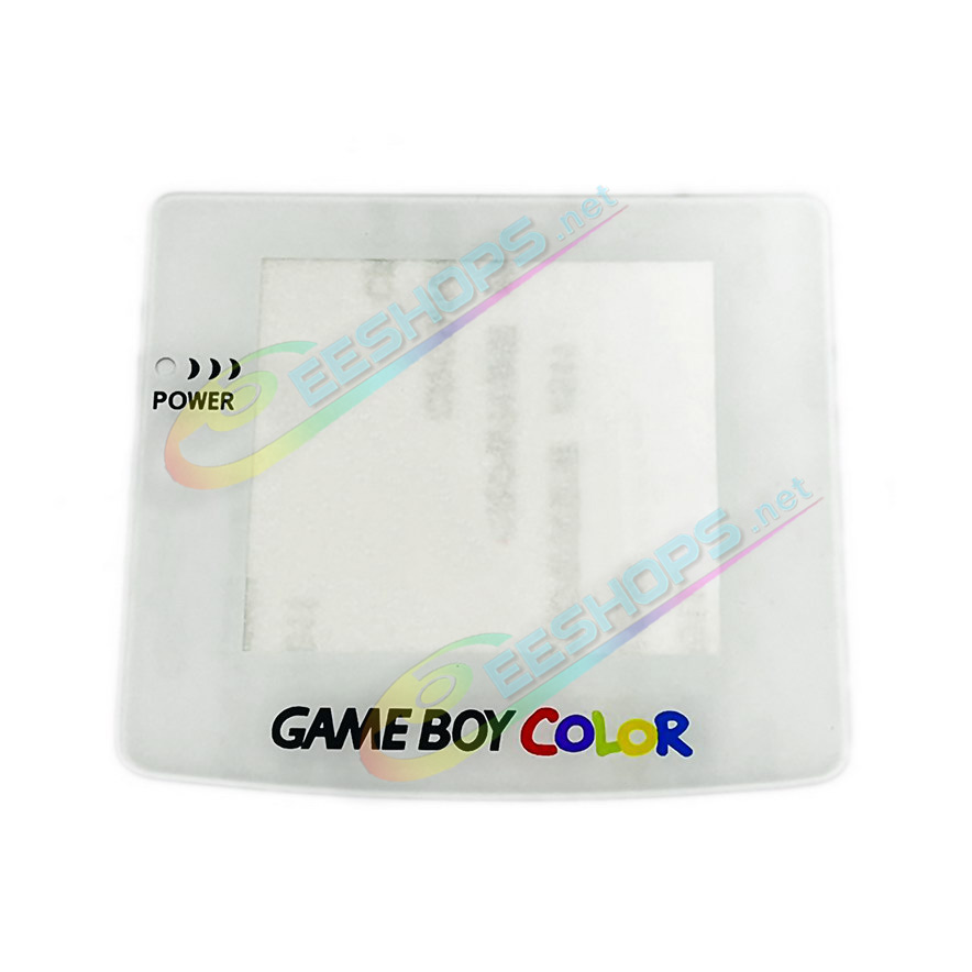 Best Nintendo GameBoy Color Extra Glass Mirror White Screen Protector Cover + Colorful Logo Replacement, Cheap Game Boy GBC Handheld Console Custom Scratch-Resistant Dust-Proof Display Protective Surface + Double-Sided Tape Free Shipping