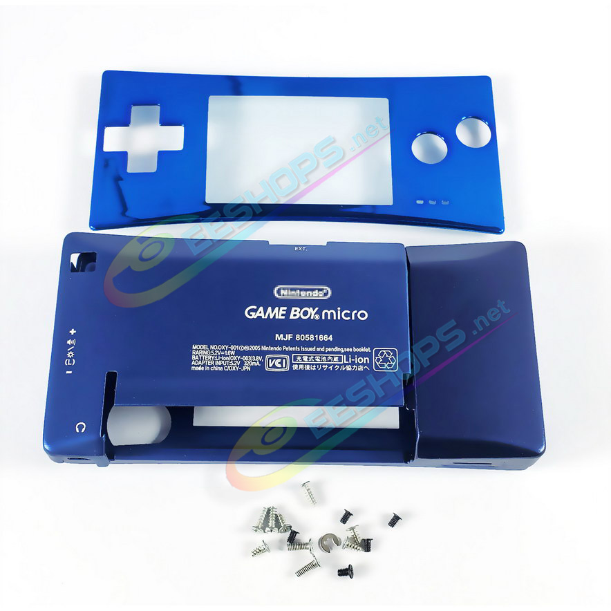 Cheap Nintendo GameBoy Micro Extra Alloy Housing Case Sells + Top Faceplate Blue Color Set Replacement, Best Game Boy Micro GBM Handheld Console, DIY Aluminum Outer Enclosure Upper / Bottom / Battery Cover Plates + Screws Accessories Free Shipping