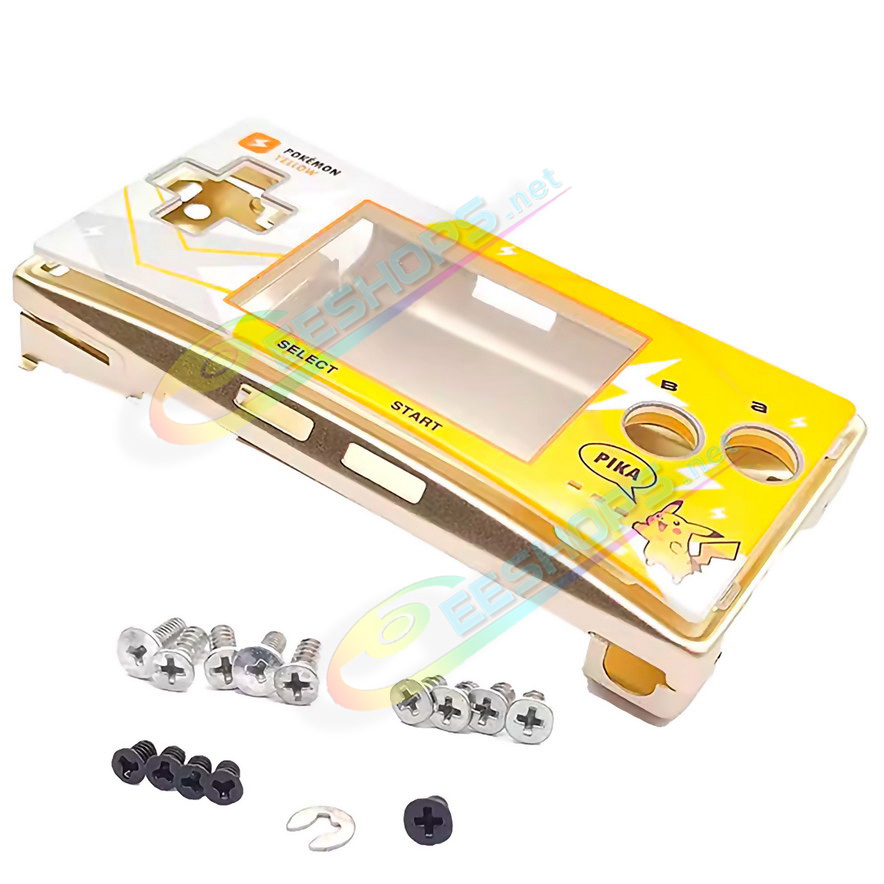 Cheap Nintendo GameBoy Micro Extra Housing Case Gold Pokemon Yellow Limited Faceplate Replacement, Best GBM Handheld Console Customized Pikachu Edition Outer Enclosure Top / Bottom / Battery Cover Plates + Screws Accessories Free Shipping