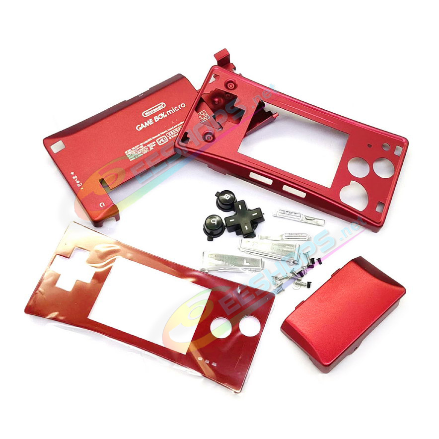 Cheap Nintendo GameBoy Micro Extra Housing Case Alloy Shells + Red Faceplate Full Set Replacement, Best GBM Console Outer Enclosure Top / Bottom / Battery Cover Plates + Silver Plated Shoulder + Black Buttons + Screws Accessories Free Shipping