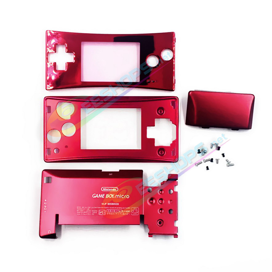 Cheap Nintendo GameBoy Micro Extra Alloy Housing Case Sells + Top Faceplate Red Color Set Replacement, Best Game Boy Micro GBM Handheld Console, DIY Aluminum Outer Enclosure Upper / Bottom / Battery Cover Plates + Screws Accessories Free Shipping