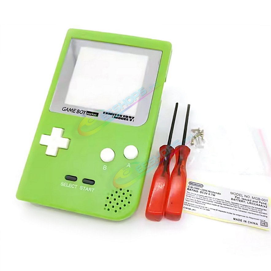 Cheap Nintendo GameBoy Pocket Extra Shell Housing Case White Color Replacement, Best Game Boy GBP Handheld Console, Custom DIY Outer Enclosure + Silver Screen Cover, Screws, Green Buttons, Rubber Pads, Sticker, Screwdrivers Free...