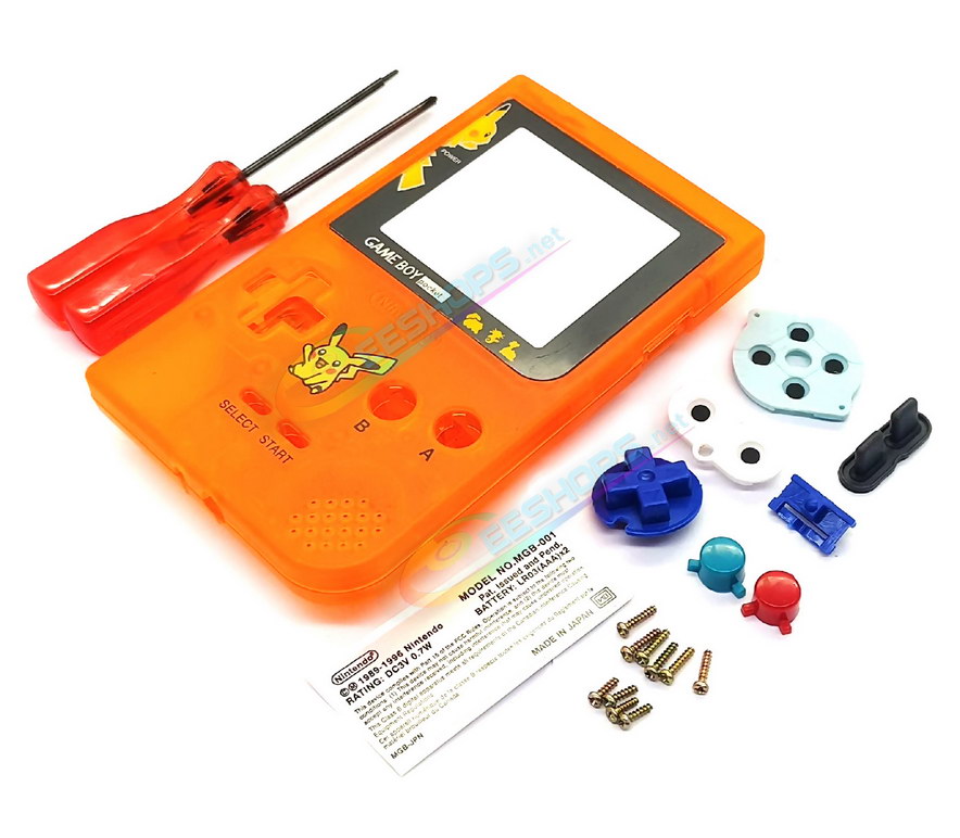 Cheap New Nintendo GameBoy Pocket Extra Shell Housing Case Full Set Pikachu Edition Clear Orange, Best Game Boy GBP Handheld Console, Custom DIY Outer Case Enclosure + Screen Cover, Screws, Buttons, Rubber Pads, Sticker, Screwdrivers Free Shipping