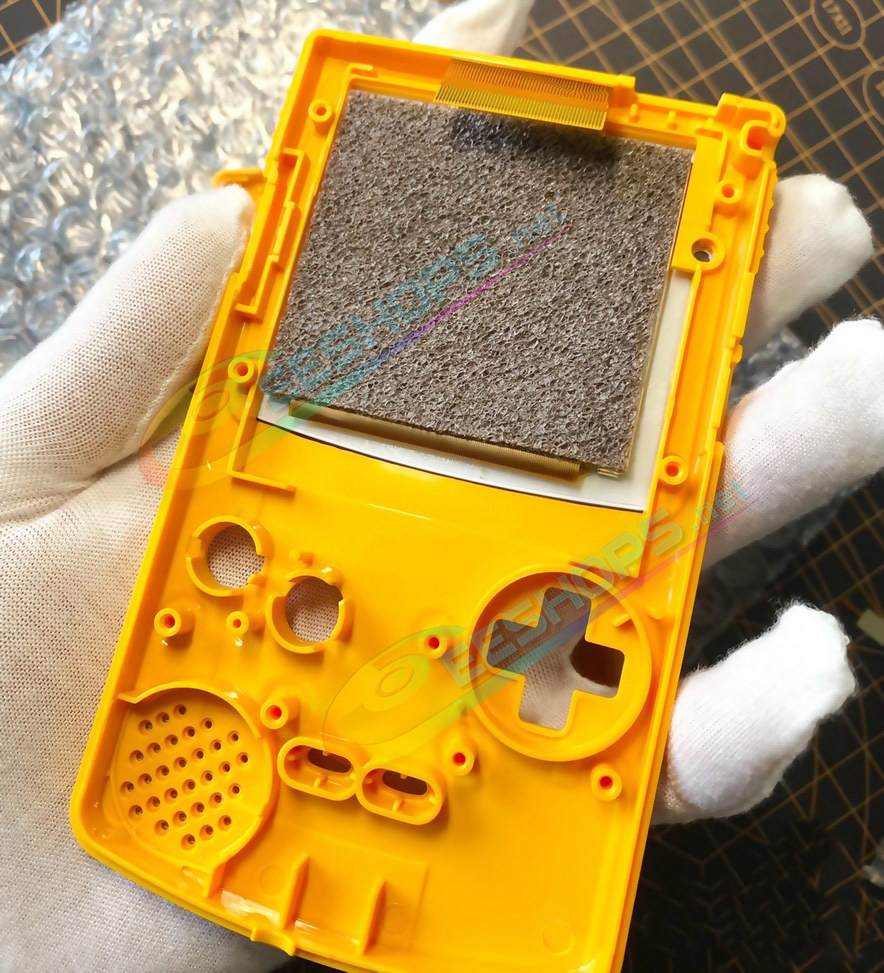 Best Nintendo GameBoy Color Laminated Screen Full Lamination Display + Pikachu Yellow Housing Case Replacement, Cheap Game Boy GBC Handheld Console, Non-Air-Gap Dust Proof Laminator LCD + Special High-Quality Enclosure Shells No Cutting Free Shipping