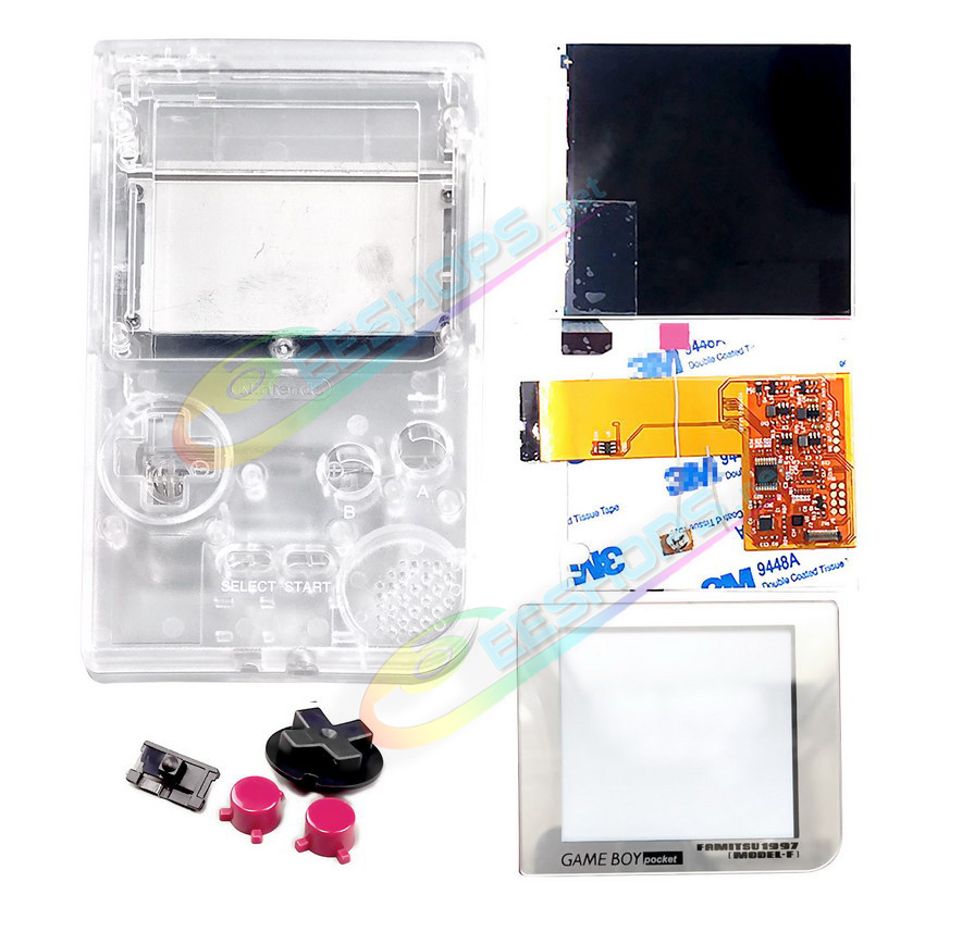 Cheap Nintendo GameBoy Pocket IPS Screen Mod Kit + Clear Housing Case + Famitsu Glass Cover Replacement, Best Game Boy GBP Handheld Console, Customized Dot-by-Dot High Brightness LCD Display + Transparent Outer Enclosure + Buttons Set Free Shipping