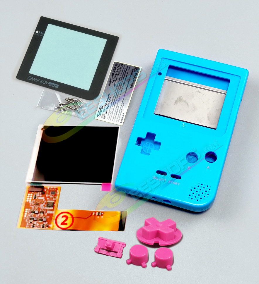 Cheap Nintendo GameBoy Pocket IPS Screen Mod Kit + Dedicated Sky Blue Housing Case Replacement, Best Game Boy GBP Handheld Game Console, Customized Dot-by-Dot High Brightness LCD Display + Black Glass Protective Cover + Rose Buttons Set Free Shipping