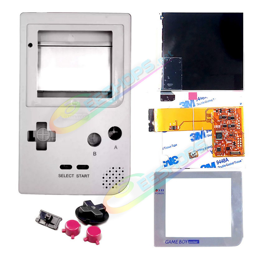 Cheap Nintendo GameBoy Pocket IPS Screen Mod + Housing Case Kit Classic GB Grey Kit Replacement, Best Game Boy GBP Handheld Game Console, Customized Dot-by-Dot High Brightness LCD Display Moddule + Glass Protective Cover + Buttons Set Free Shipping