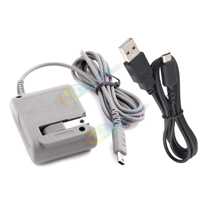 Best Nintendo DS Lite AC Charger Adapter US Plug + USB Charging Cable, Cheap New DS Lite NDSL Handheld Console 100-240V 10W DC 4.6V 900mA Wall / Desktop Charge Adaptor 1M Cord + 1.2M USB Power Line Wire Accessories Free Shipping