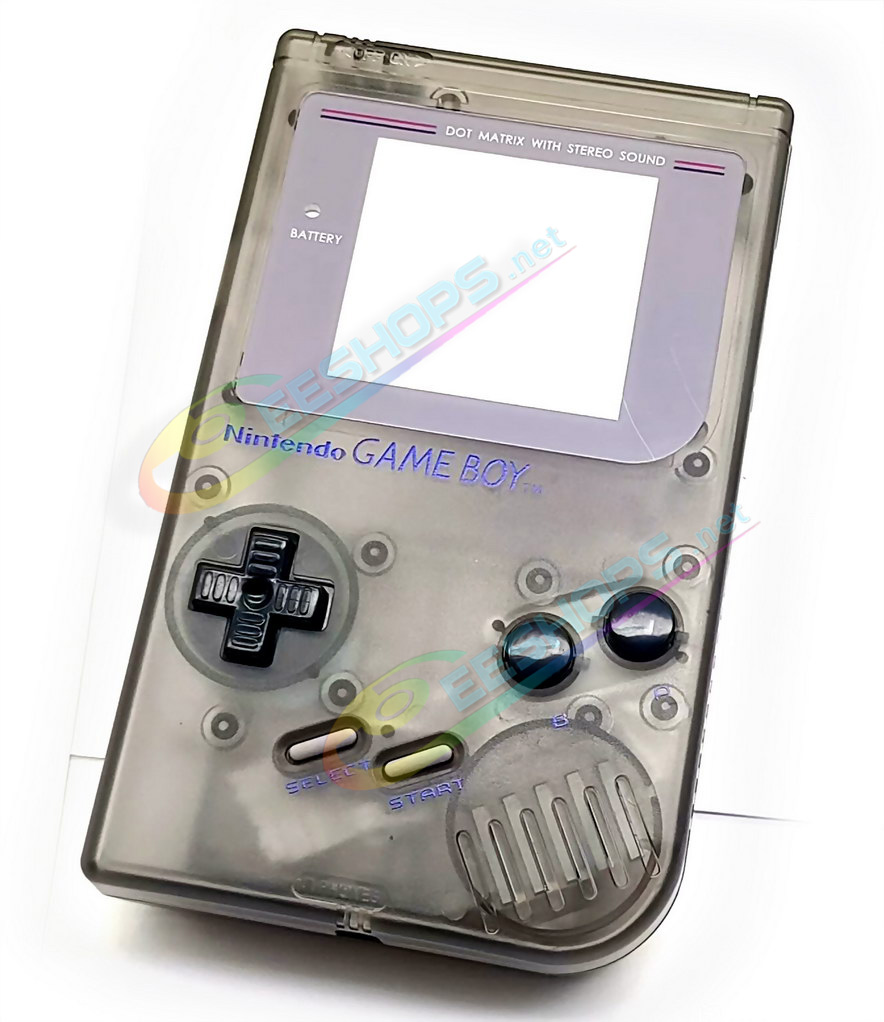 Cheap Nintendo GameBoy Extra Housing Case Shells Full Set Clear Black Replacement, Best Game Boy DMG-01 Original Fat 1ST Gen Handheld Console, DIY Transparent Outer Enclosure + Protective Screen Cover + Buttons + Rubber Pads + Tool Free Shipping