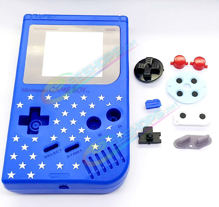 Cheap Nintendo GameBoy Extra Housing Case Shells Replacement Blue Color The Stars Edition + Collection Box Complete Set, Best Game Boy DMG-01 Fat Handheld Console, DIY Outer Enclosure + Grey Screen Cover, Buttons, Screws, Pads, Tools Free Shipping