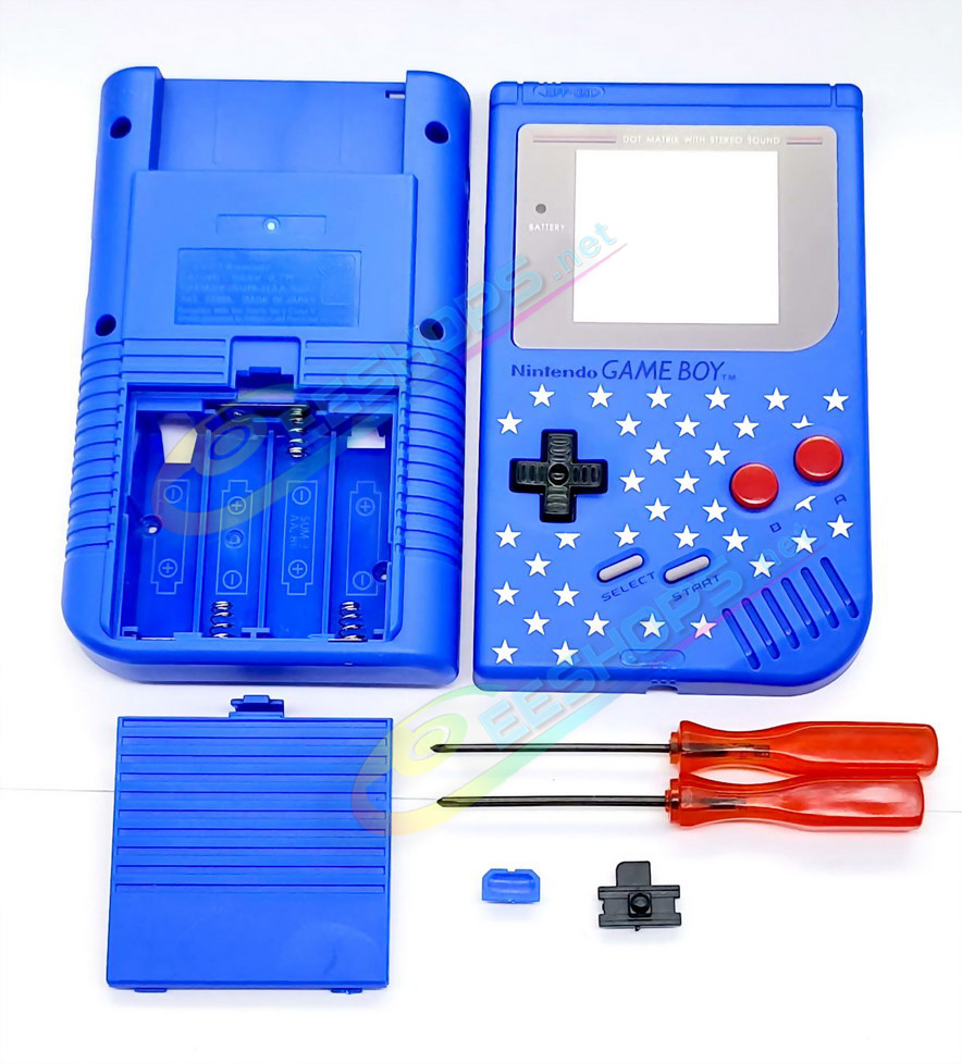 Cheap Nintendo GameBoy Extra Housing Case Shells Replacement Blue Color The Stars Edition + Collection Box Complete Set, Best Game Boy DMG-01 Fat Handheld Console, DIY Outer Enclosure + Grey Screen Cover, Buttons, Screws, Pads, Tools Free Shipping