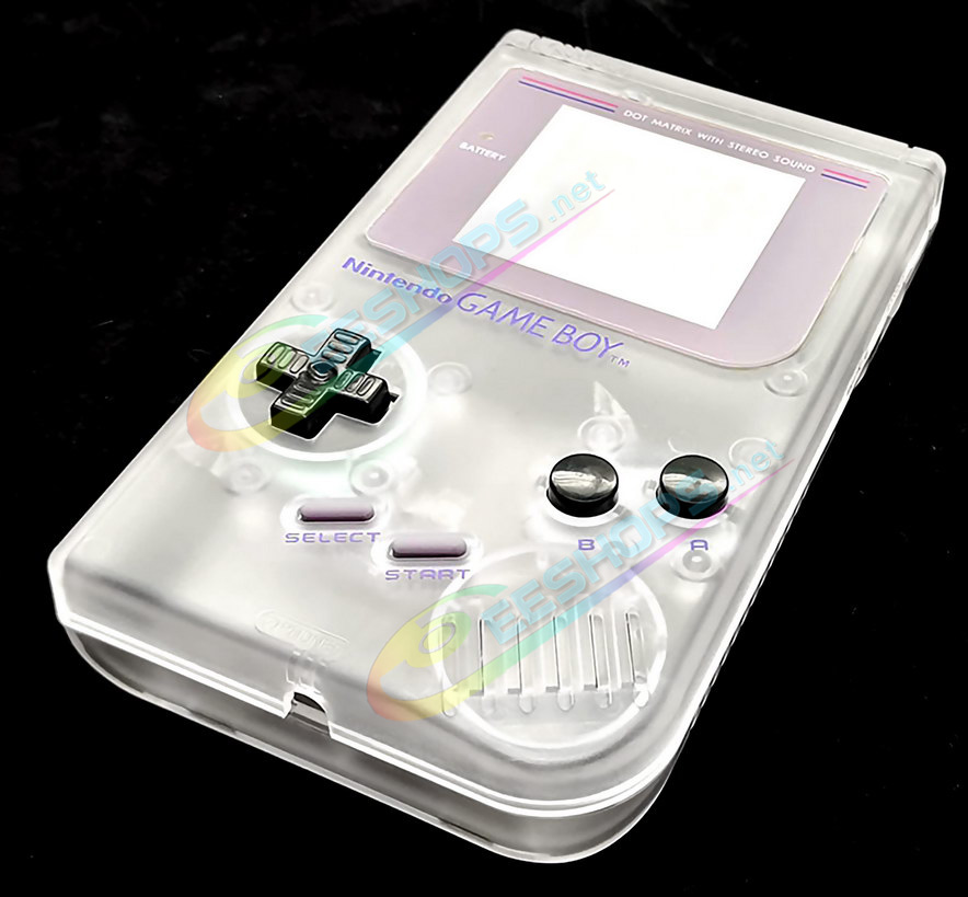 Cheap Nintendo GameBoy Extra Housing Case Shells Replacement Clear White Full Set, Best Game Boy DMG-01 Fat Handheld Console, DIY Transparent Top / Bottom Outer Enclosure + Grey Classic Screen Cover, Screws, Buttons, Rubber Pads, Tools Free Shipping