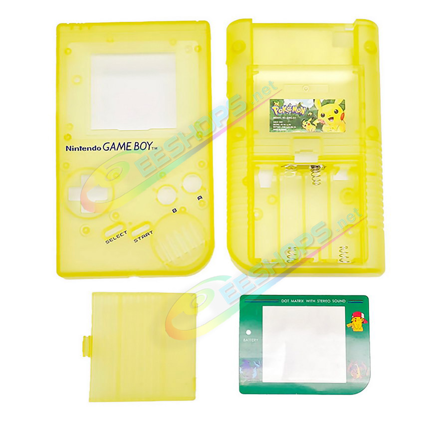 Best Nintendo GameBoy Extra Housing Case Shell Replacement Luminous Clear Yellow Pokemon Limited Edition, Cheap Game Boy DMG-01 Fat Handheld Console, Outer Enclosure + Pikachu Screen Cover, Buttons, Screws, Pads, Sticker, Tool Full Set Free Shipping