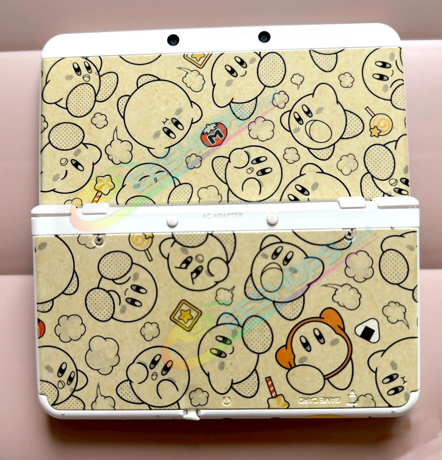 Best Nintendo New 3DS Extra Cover Plates Shells Replacement Kawaii Cute Star Kirby Limited Edtion, Cheap New3DS Small Handheld Game Console, Customized Frosted Beige Color Embossed Outer Top / Bottom Faceplate Coverplate White Backplate Free Shipping