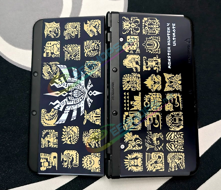 Best Nintendo New 3DS Extra Shells Replacement Cover Plates Monster Hunter 4 Ultimate Limited Edtion, Cheap New3DS Small Handheld Game Console, Black Backplate Gold Monsters Manual Logos Outer Top / Bottom Faceplate Coverplate 2 PCS Set Free Shipping