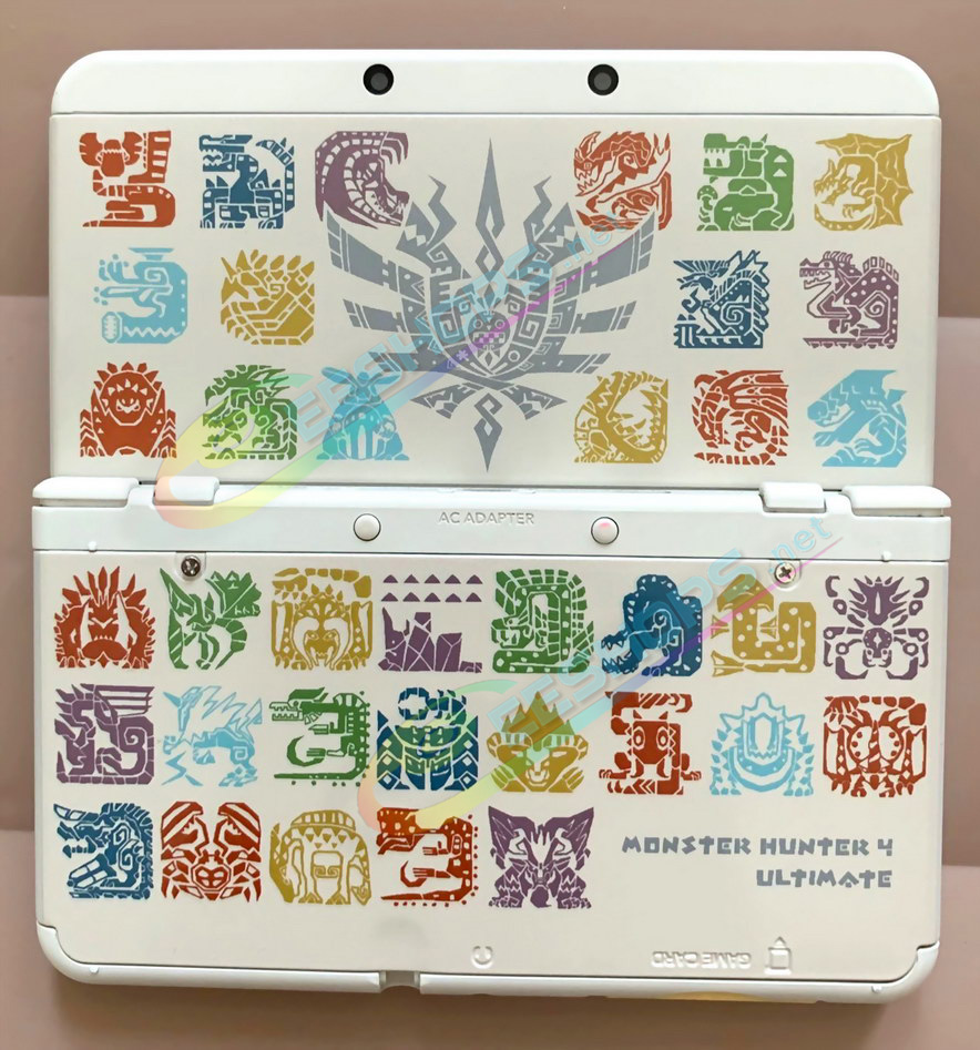 Cheap Nintendo New 3DS Extra Shells Replacement Cover Plates Monster Hunter 4 Ultimate Limited Edtion, Cheap New3DS Small Handheld Game Console, Colorful Monsters Manual Logo Outer Top / Bottom Faceplate Coverplate White Backplate Set Free Shipping