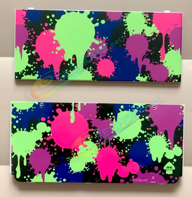 Best Nintendo New 3DS Extra Faceplate Shells Replacement Splatoon Limited Edtion, Cheap New3DS Small Handheld Game Console, Custom Colorful Paint Splatter Top / Bottom Cover Plates Outer Coverplate White Backplate 2 PCS Set Spare Parts Free Shipping