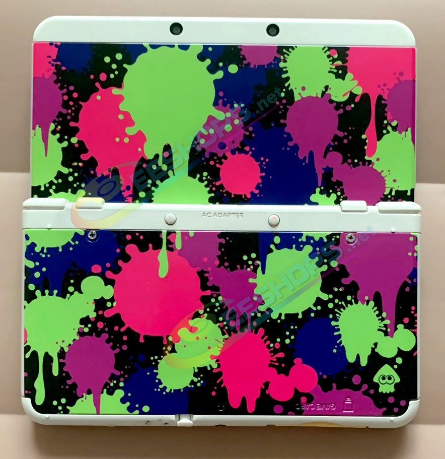 Best Nintendo New 3DS Extra Faceplate Shells Replacement Splatoon Limited Edtion, Cheap New3DS Small Handheld Game Console, Custom Colorful Paint Splatter Top / Bottom Cover Plates Outer Coverplate White Backplate 2 PCS Set Spare Parts Free Shipping