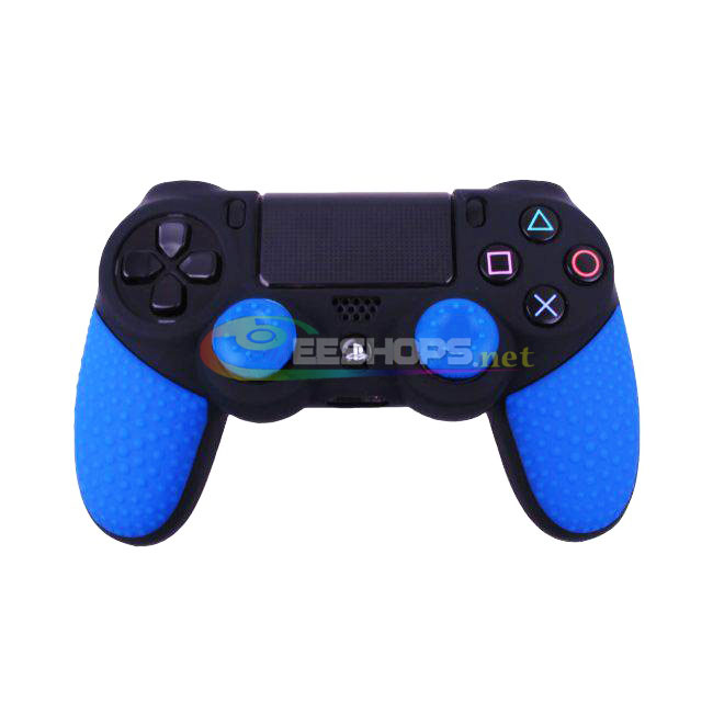 Brand New Non-slip Silicone Armor Skin Protector Rubber Case Sleeve for Sony Playstation 4 PS4 Slim Pro DualShock 4 Wireless Controller Blue Dual Color + Thumb Grips