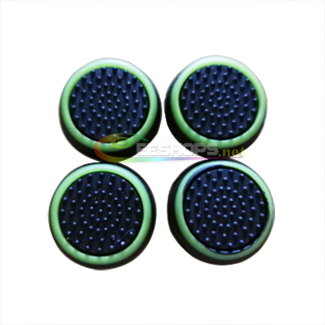 New Anti-slip Thumb Grips Silicone Rocker JoyStick Cap Cover for Sony Playstation 4 PS4 Slim Pro Controllers Black & Green Edge W/ 4pcs Set Replacement Parts