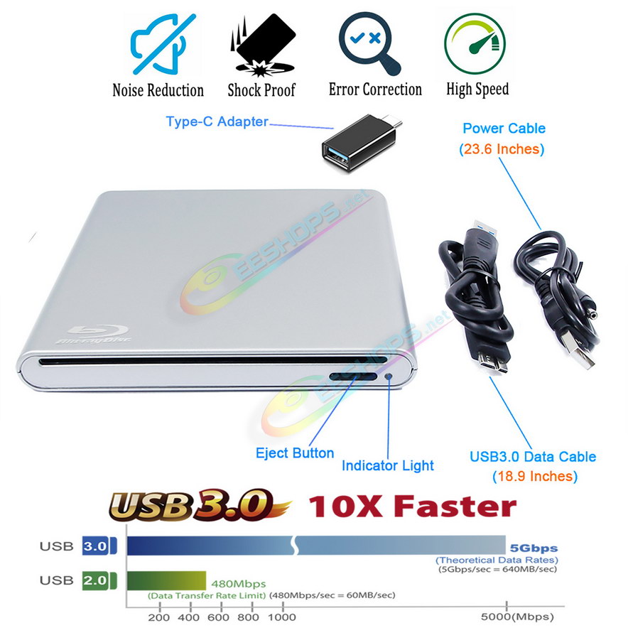 
Cheap Slot Loading External Blu-Ray and DVD Burner / Player Portable Optical Drive, Best Laptop & Desktop Computer Windows Win 11 10 8 7 Mac OS Gaming PC, USB 3.0 Type-C Dual Layer 6X BD-RE 8X DVD RW CD-RW Writer Free Shipping
