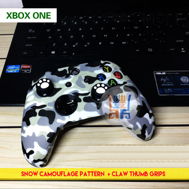 New Silicon Skin Protector Case Rubber Protective Sleeve Cover Armor for Microsoft Xbox One Wireless Controller Snow White Camouflage Pattern With Claw Thumb Grips