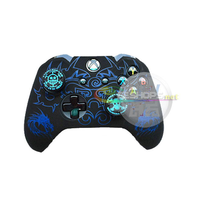 Cheap New Silicone Skin Protector Case for Microsoft Xbox One Slim S Wireless Controllers Protective Cover Sleeve Armor Blue Chinese Dragon + One Piece Thumb Grips