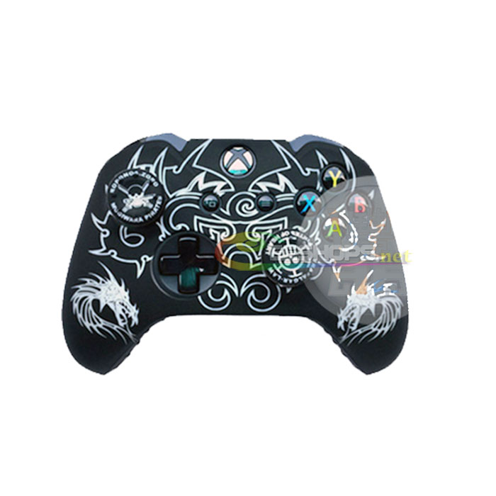 Best Silicone Skin Protector Case Protective Cover Sleeve Armor for Microsoft Xbox One XboxOne Slim S Wireless Controller White Chinese Dragon + One Piece Thumb Grips