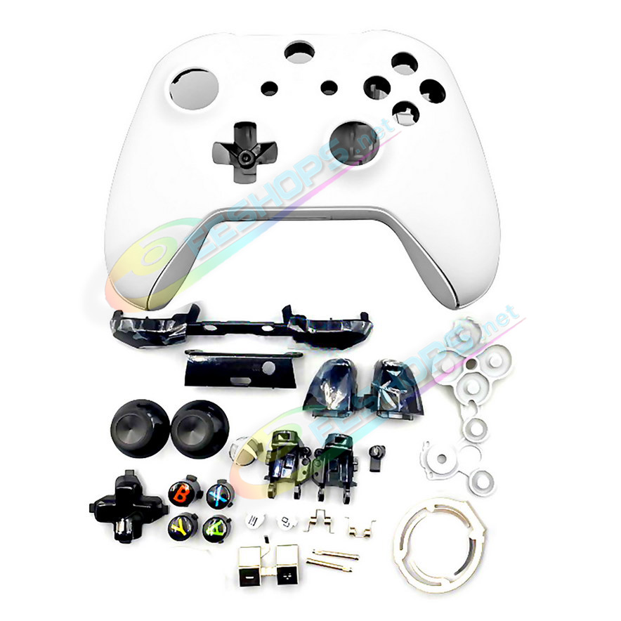 Cheap Xbox One S Controller Extra Housing Case Shells White Color 30 PCS Full Set Replacement, Best New Microsoft XboxOne 1708 Wireless Controllers Custom DIY Outer Enclosure Covers Plates + Buttons + ThumbSticks + Hand Grips + Pads + Springs