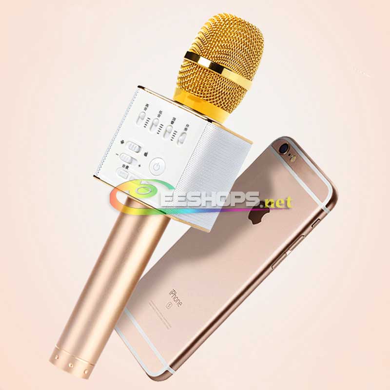 New Mobile Phone Karaoke Microphone + Wireless Bluetooth Stereo Speaker USB Player Portable KTV Handheld Singing Device Micgeek Q9 Gold 2600mAh